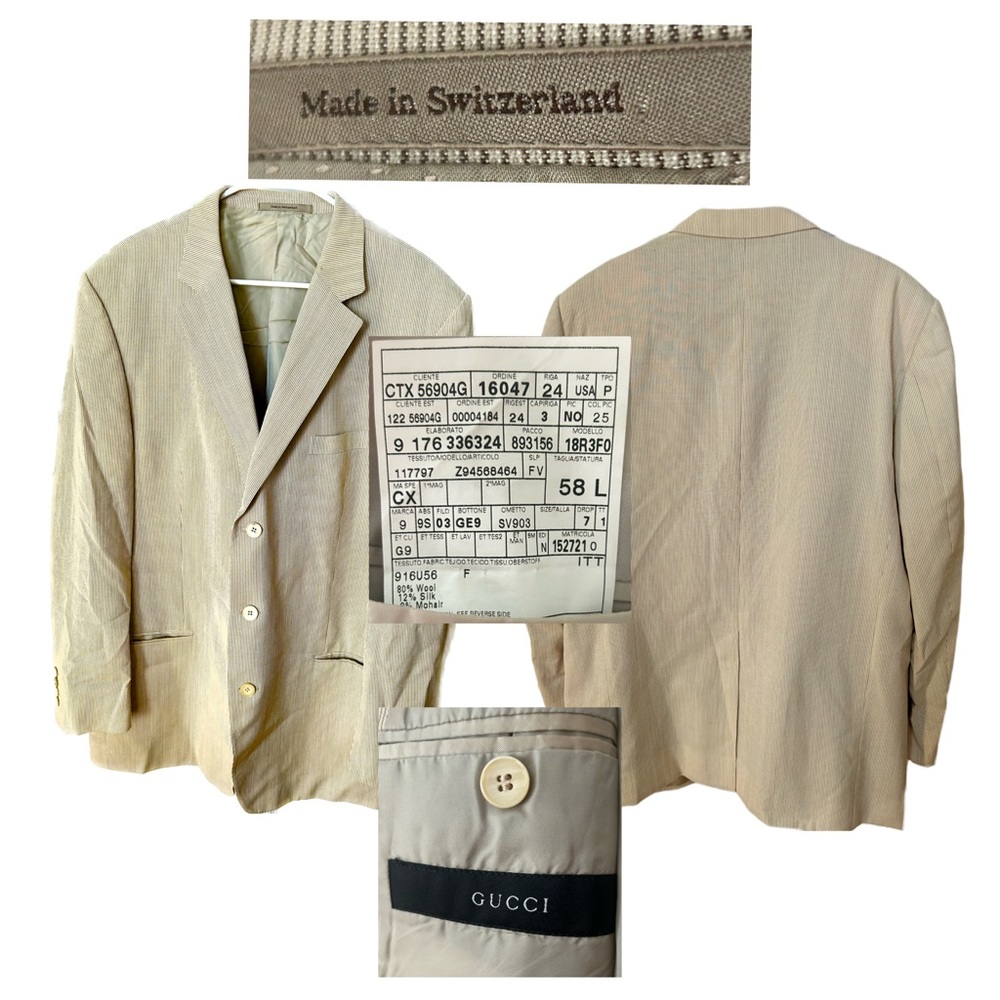 Vintage Gucci Men's Cream Single Breasted Blazer Wool Blend - Picture 3 of 13